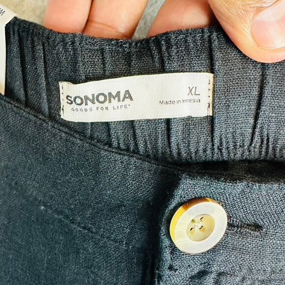 New Sonoma Womans Sz XL Pants Wide Leg Linen Blend Pockets Black Belted NWT - Picture 4 of 10